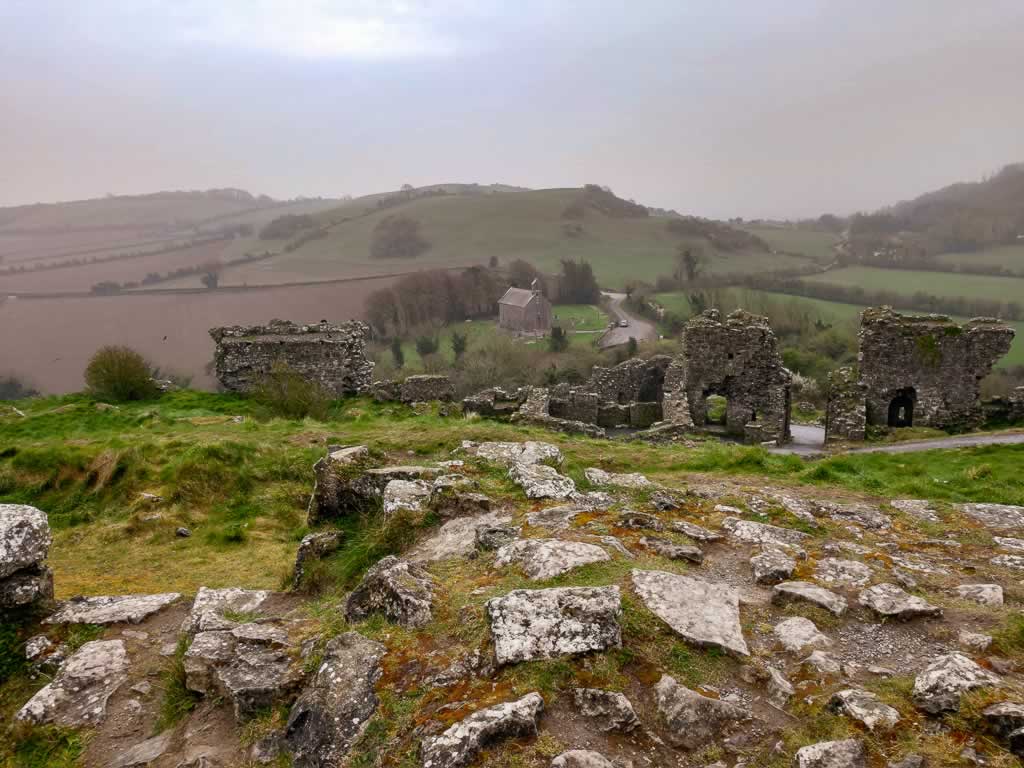 From the top of the Rock Of Dunamase Ireland amongst the castle ruins you can see where you climbed from